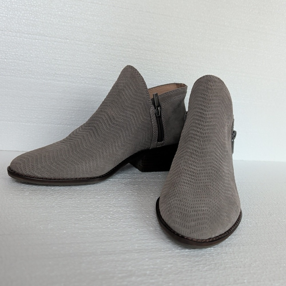 Lucky Brand Fhuna Herringbone Gray Suede Ankle Booties Side Zip 8M EUC